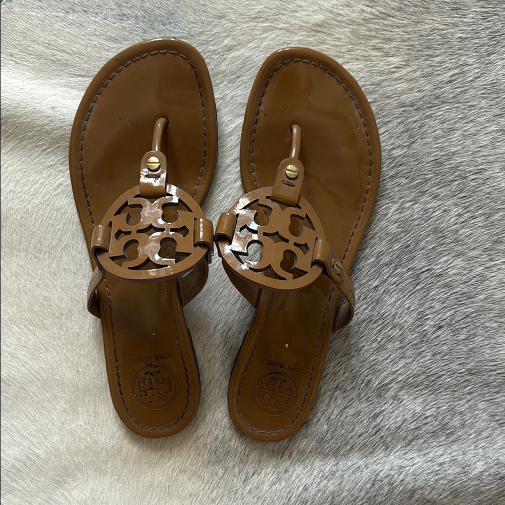 Tory Burch Miller Sandals - Tan Patent Leather